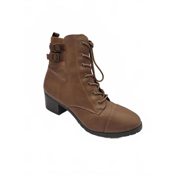 Brash Brown Combat Boots for women Buckle and Lace-Up Design Women's Size 12 - Picture 1 of 6